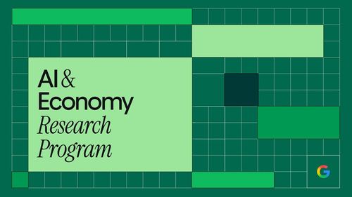 Сетка данных и подпись AI & Economy Research Program на фоне исследования влияния искусственного интеллекта на экономику.