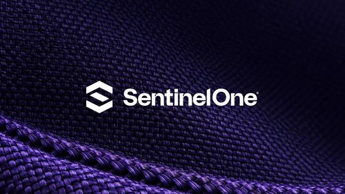 Логотип SentinelOne на фиолетовой текстурной подложке — визуал к кейсу OpenAI про ускорение анализа угроз.