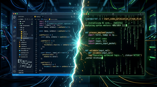 Два экрана — IDE-редактор и терминал — сходятся в центре: война интерфейсов AI-инструментов